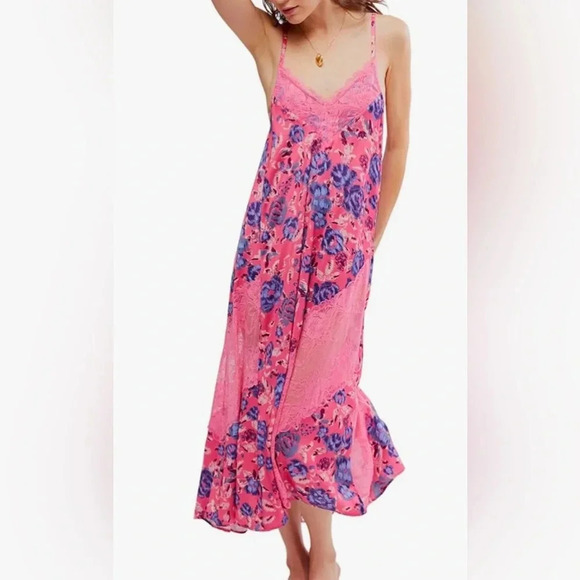 Free People Women's First Date Printed Maxi Slip M NWT - Picture 1 of 12